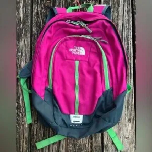 The North Face Vault Hiking Backpack Schoolbag Pink Lime Green Gray Used Cond Z7 - Picture 4 of 5